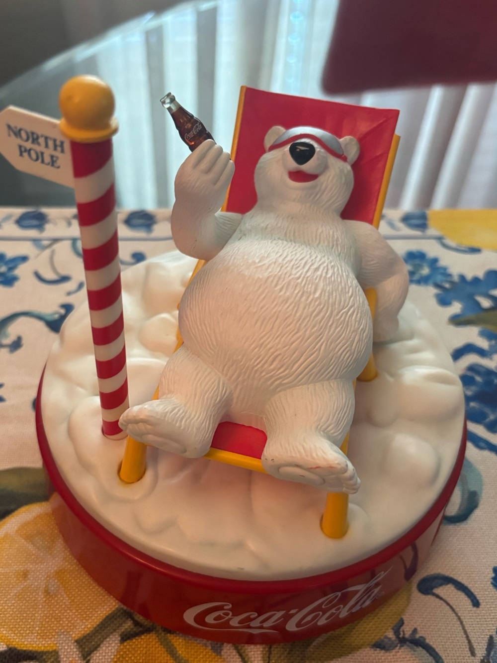 Coca-Cola Relaxing Polar Bear Figurine in White, Red & Yellow